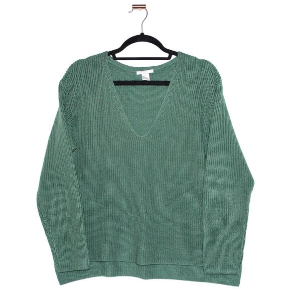 H&M Green V-neck Knit Sweater Size Medium - Picture 1 of 3